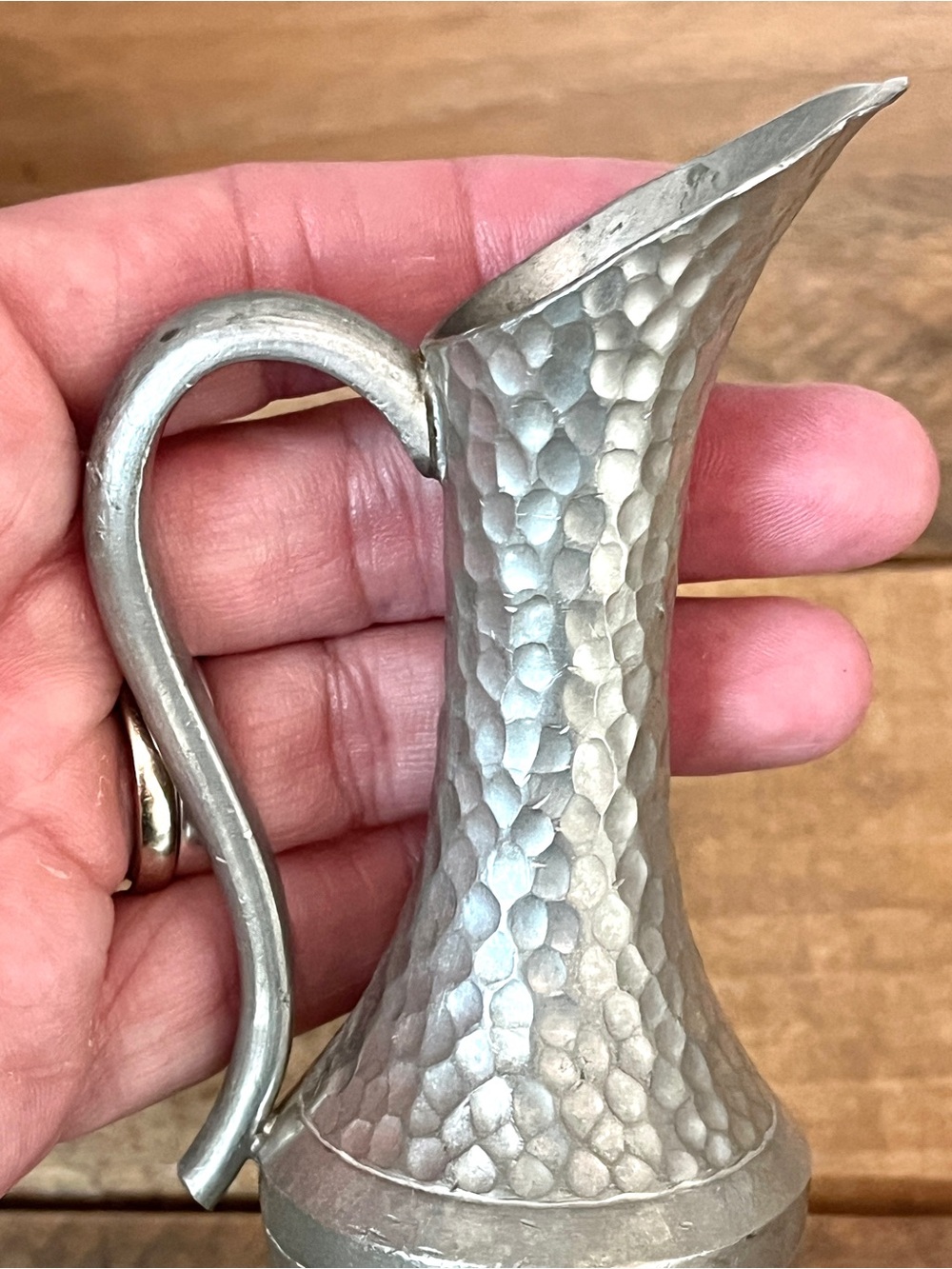 Vintage Heavy TKF Handmade Indonesia Hammered Pewter Ewer Pitcher - Picture 8 of 11